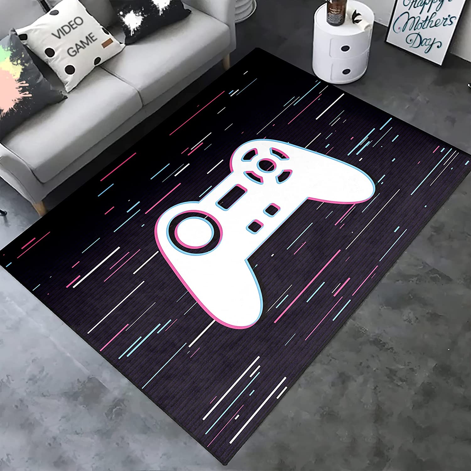 Large Black Gamepad Controller Design 3D Gamer Area Rug for Boys' Room, Living Room, and Play Mat - Image 2