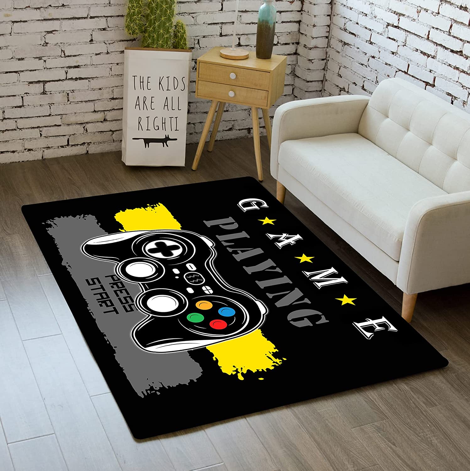 Large Dreamy Starry Sky Printed Gamepad Controller Rugs for Boys' Gamer Theme Carpets in Bedroom and Living Room