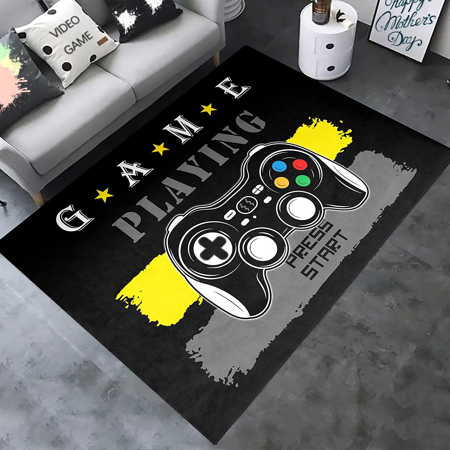 Large Dreamy Starry Sky Printed Gamepad Controller Rugs for Boys' Gamer Theme Carpets in Bedroom and Living Room - Image 2