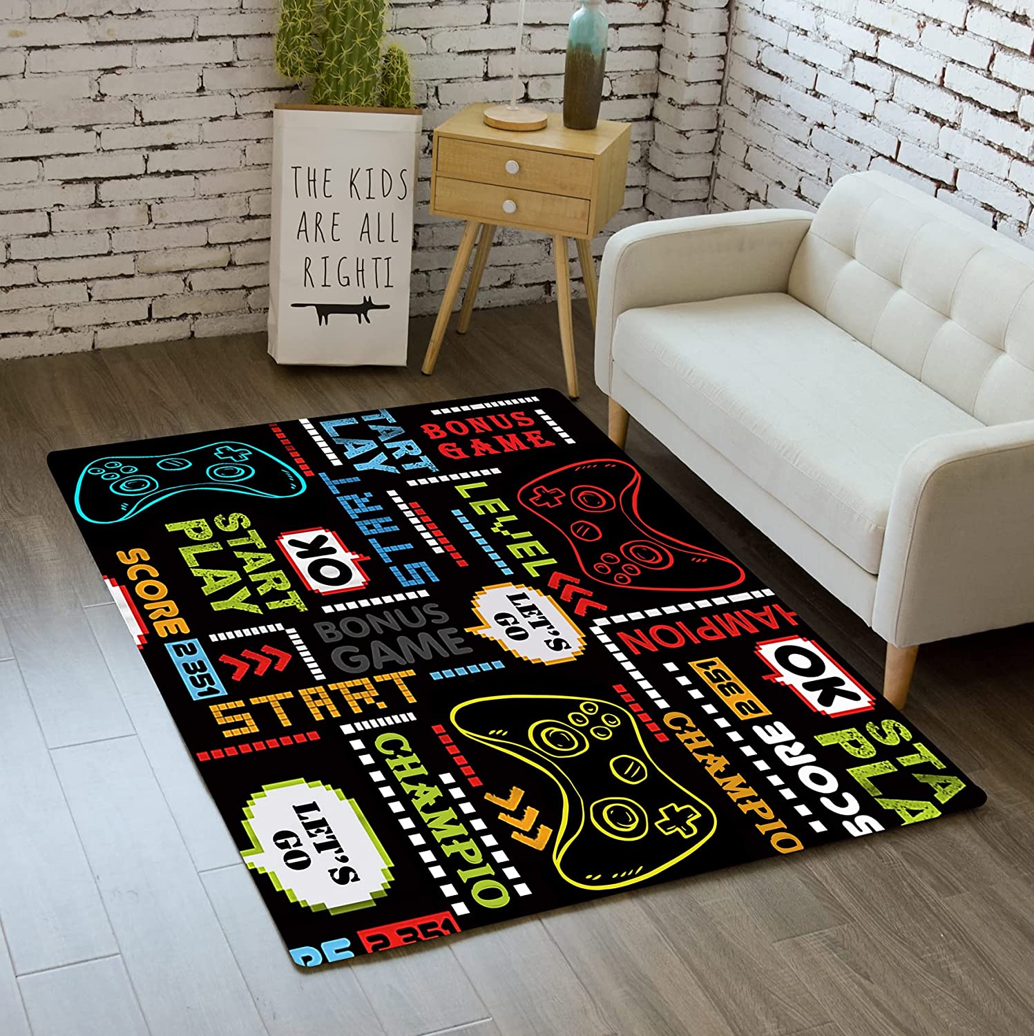 Large Future Game Theme Blue Starry Sky Gamepad Controller Printed Rugs for Boys' Gamer Theme Carpets in Home Decor
