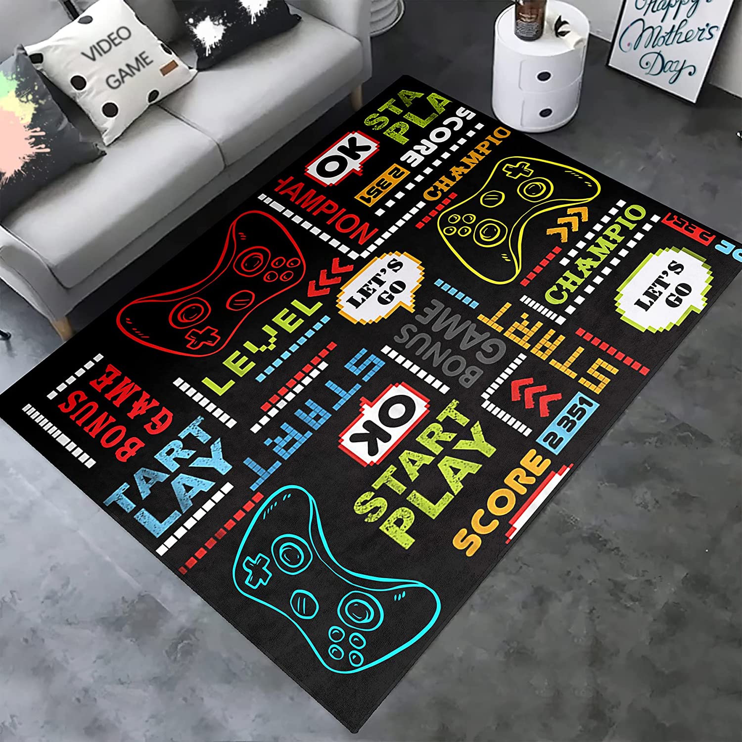 Large Future Game Theme Blue Starry Sky Gamepad Controller Printed Rugs for Boys' Gamer Theme Carpets in Home Decor - Image 2
