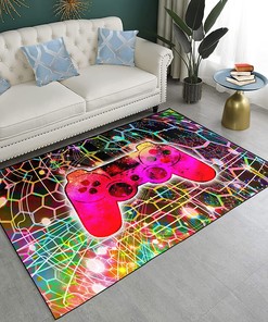Large Gamepad Controller Rug - Non-Slip Kids Area Rug for Gaming Bedroom or Living Room