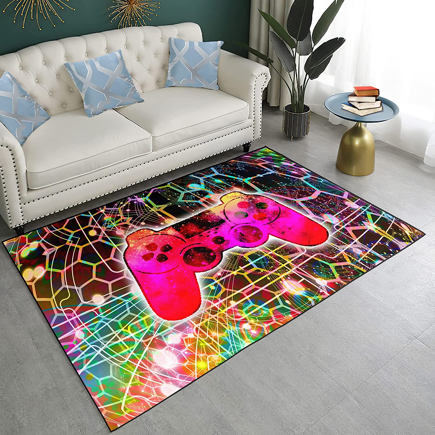 Large Gamepad Controller Rug - Non-Slip Kids Area Rug for Gaming Bedroom or Living Room