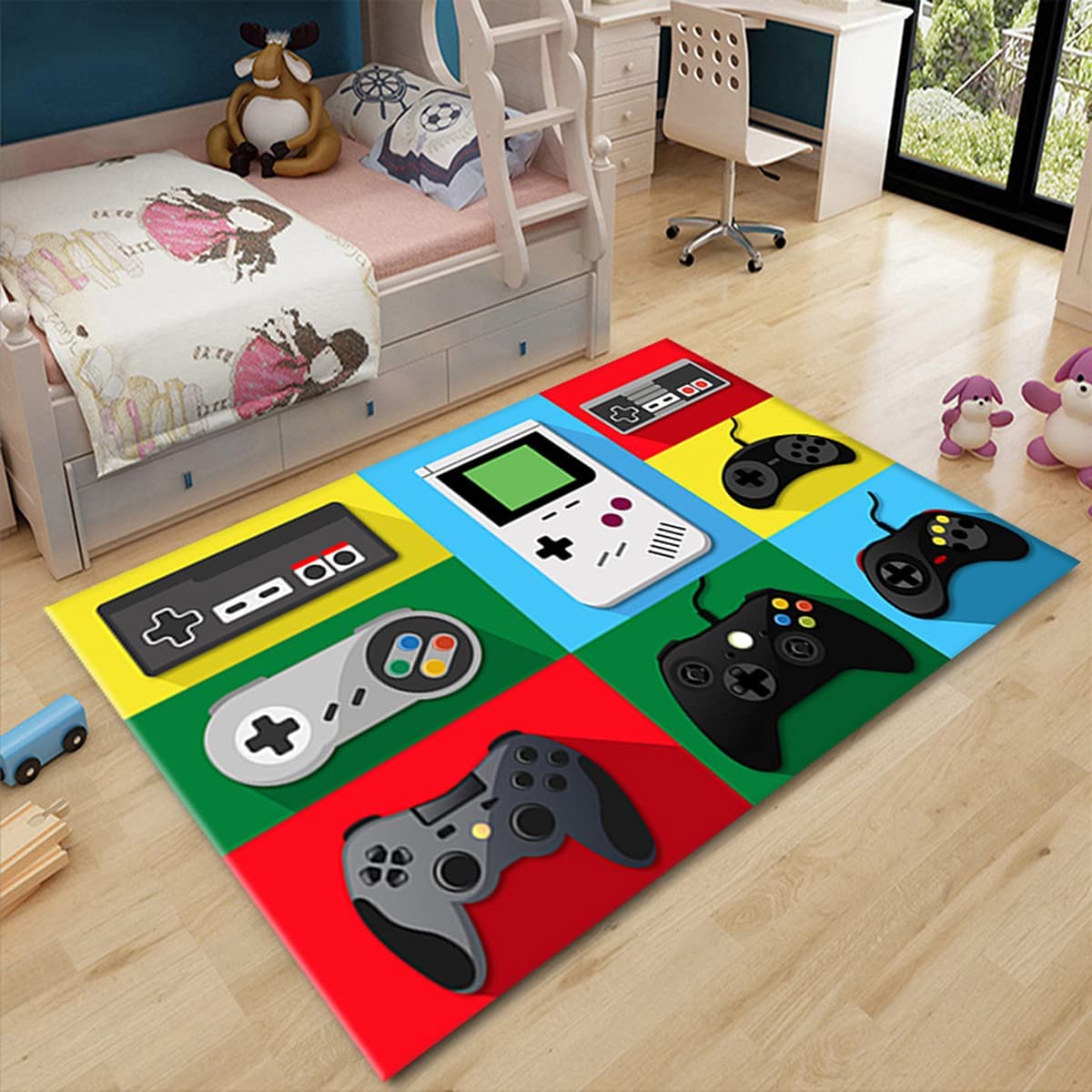 Large Gamepad Living Room Mat for Boys' Bedroom - Non-Slip Polyester Gamer Carpets With T-Shirt, Hoodie, Sweatshirt Game room rugs