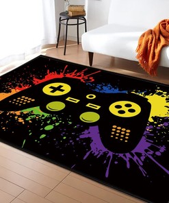 Large Gaming Area Rug with 3D Printed Game Controller Floor Mat Design for Boys Room