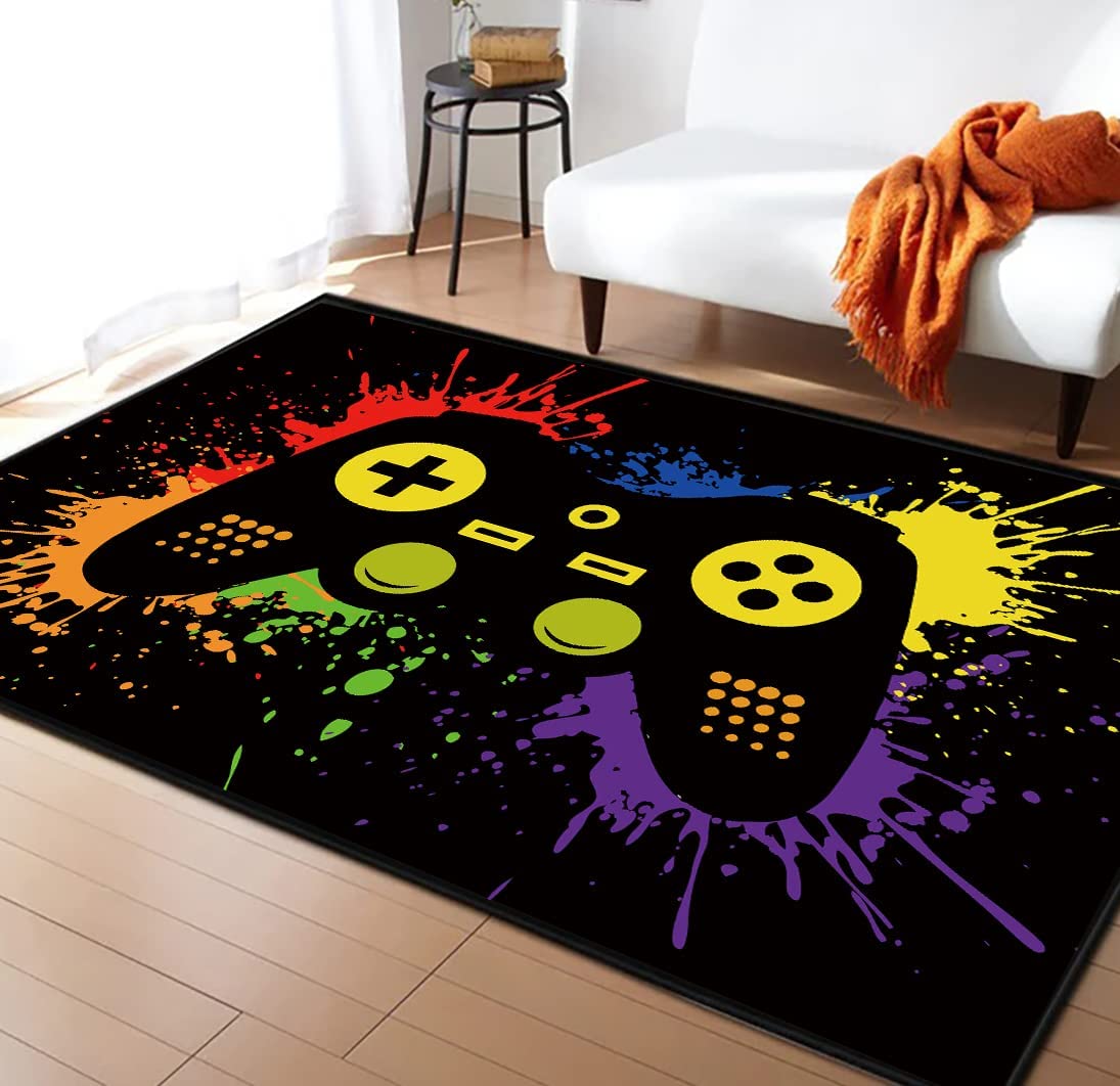 Large Gaming Area Rug with 3D Printed Game Controller Floor Mat Design for Boys Room