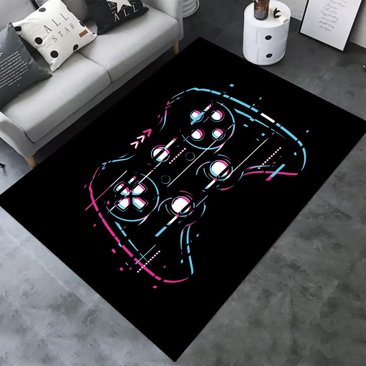 Large Gaming Rug for Bedroom - Personalized with Controller Player Design, Non-Slip Polyester Mat Included