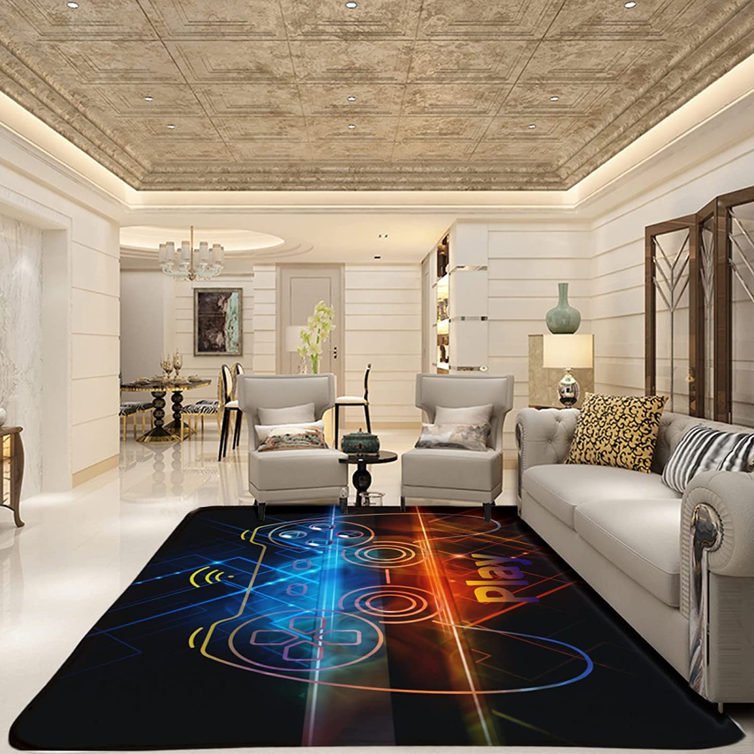 Large Gaming Rug for Kids Bedroom & Playroom - Perfect Non-Slip Area Carpet