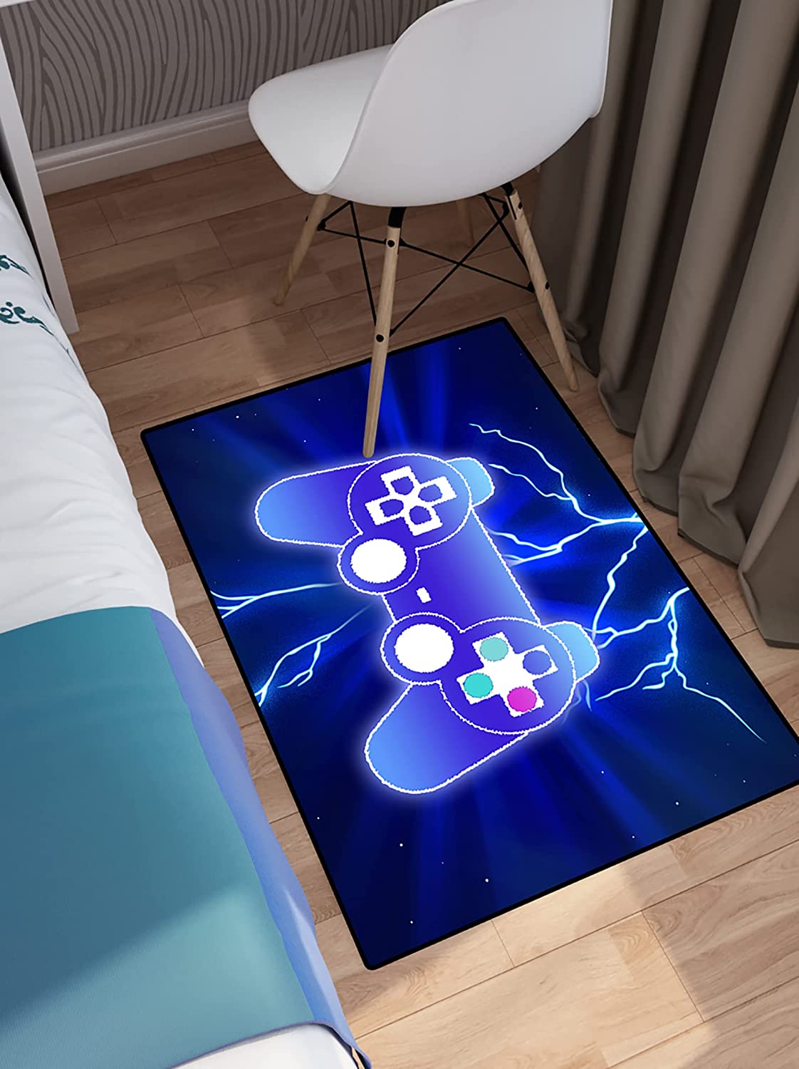 Large Green Gamepad Gaming Controller Rug for Teen Bedroom Decor: Comfortable Game Area Rugs