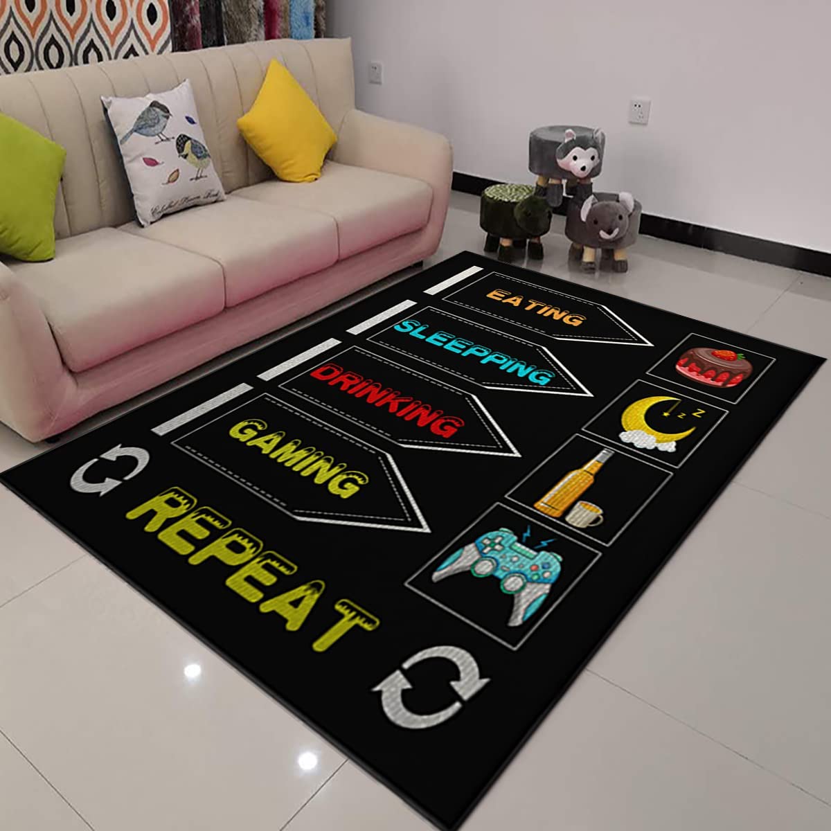 Large Non-Slip Area Rug for Gaming Room or Playroom Decor - Crystal Sofa Floor Mat with Custom Name or Sentence - Image 3