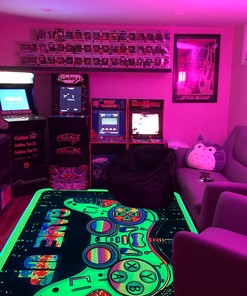 Large Non-Slip Gaming Area Rug with UV Reactive Glow-in-the-Dark Design: Enhance Your Bedroom and Playroom Decor