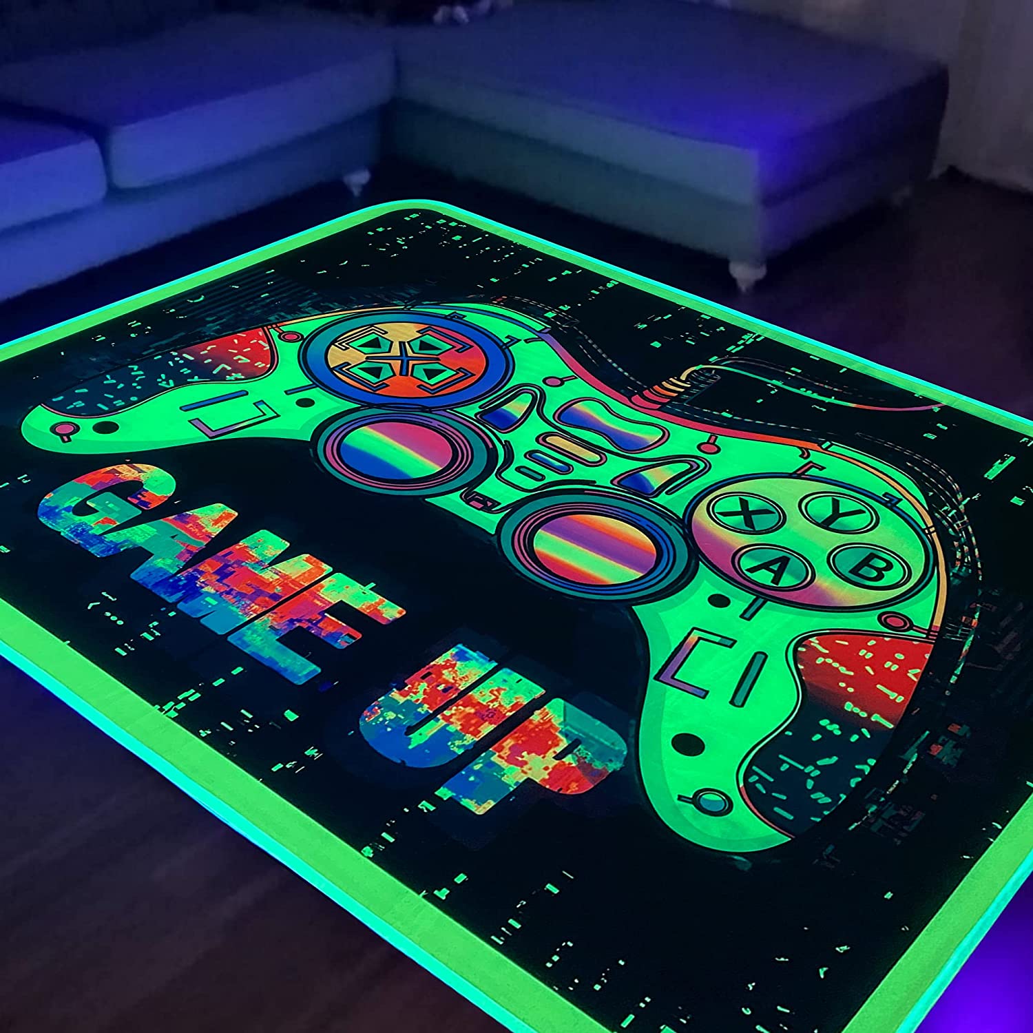 Large Non-Slip Gaming Area Rug with UV Reactive Glow-in-the-Dark Design: Enhance Your Bedroom and Playroom Decor - Image 2