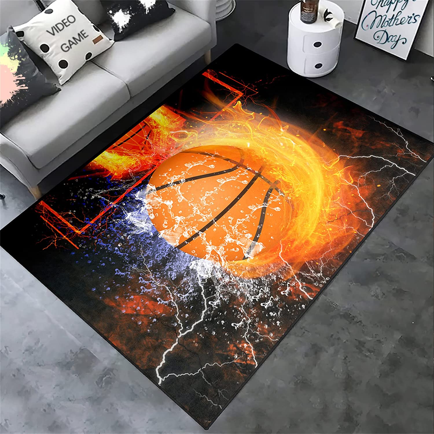 Large Personalized Basketball Rug - Unique Home Decor for Boys Bedroom and Playroom with Customizable Name and Number - Image 2