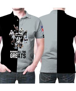 Las Vegas Raiders All Time Greats Legend Players Signed 3D Printed Polo Shirt with All Over Print and T-Shirt Combo