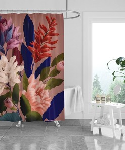 Late Summer Floral Shower Curtain - Vibrant Fabric Bath Curtain with Optional Towels and Mat for Bold Bathroom Decor