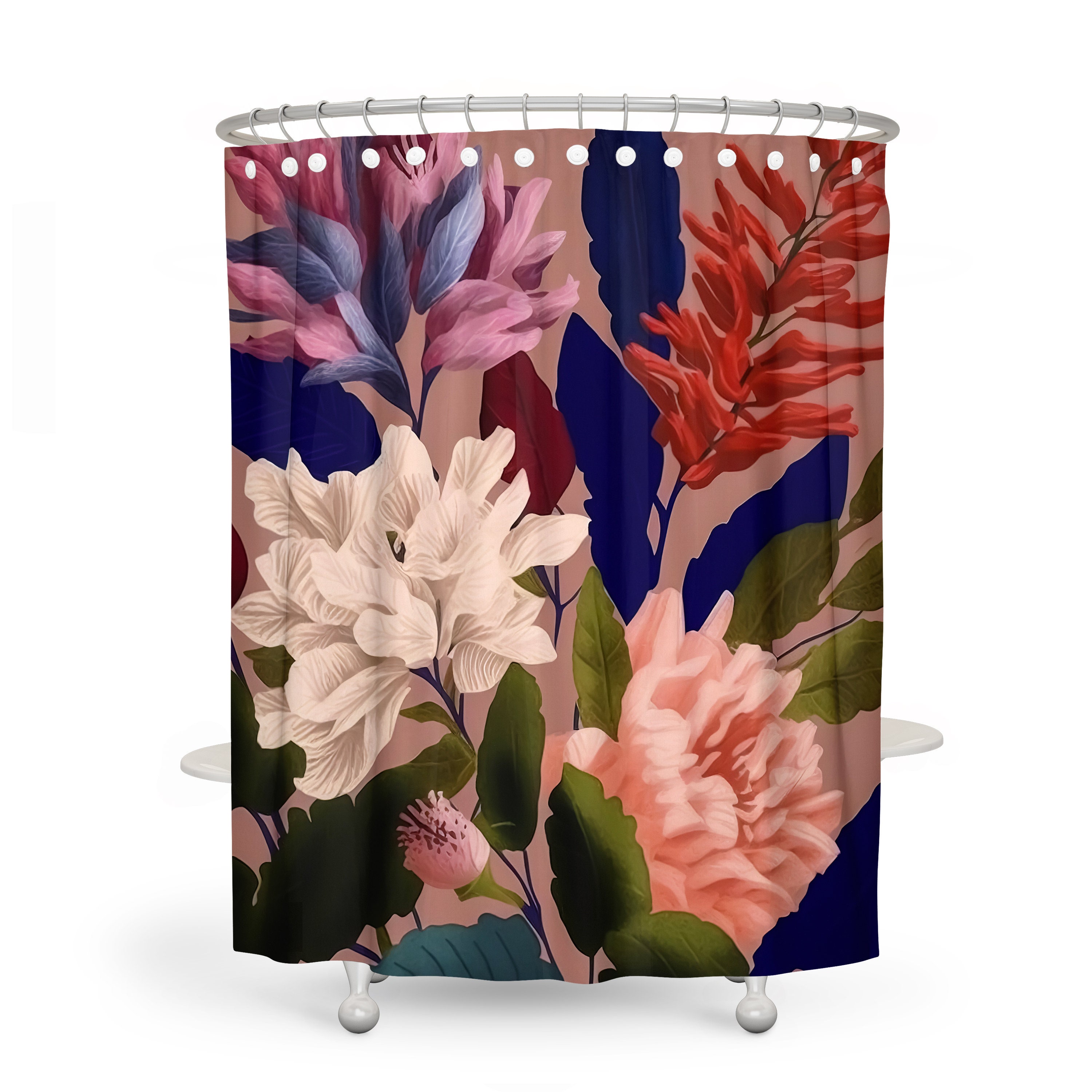 Late Summer Floral Shower Curtain - Vibrant Fabric Bath Curtain with Optional Towels and Mat for Bold Bathroom Decor - Image 3