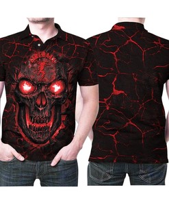 Lava Skull Fireball 3D Graphic Printed Polo Shirt with All Over Print and T-Shirt Combo