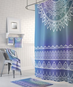 Lavender Gradient Boho Shower Curtain with Optional Towels and Bath Mat for Relaxing Bathroom Decor
