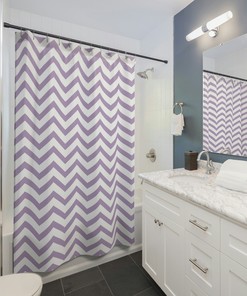 Lavender Striped Bath Vintage Shower Curtain with Purple Geometric Print, Modern Bathroom Decor