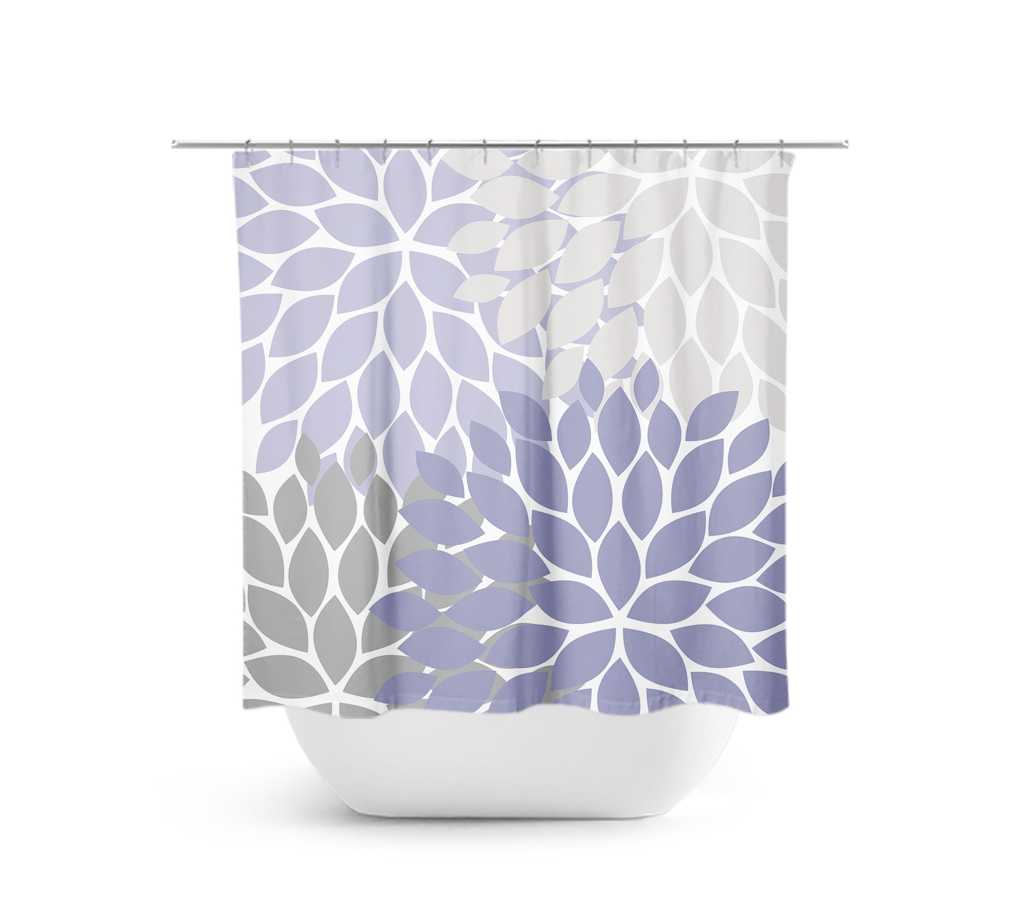 Lavender and Gray Floral Shower Curtain - Delicate Fabric Bath Curtain for Lavender Bathroom Decor - SHOWER73