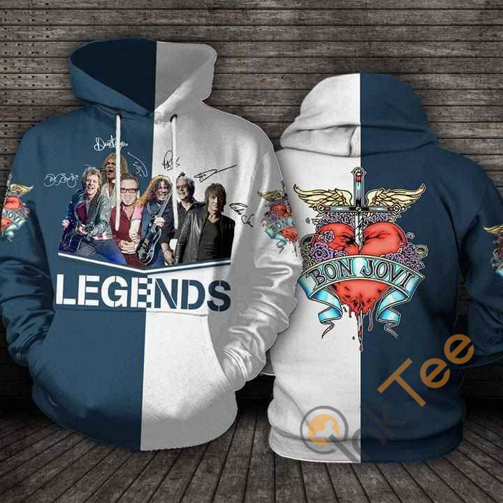 Legends Bon Jovi Band Signatures All Over Print 3D Hoodie