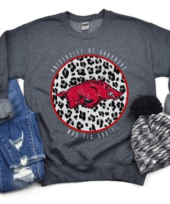 Leopard Arkansas Sweatshirt Fashionable Razorback Crewneck For Women