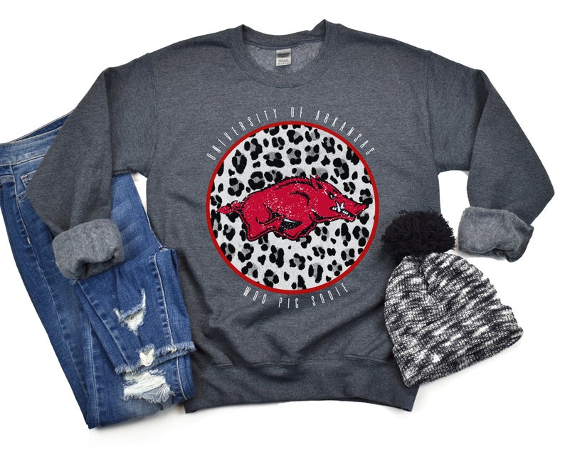 Leopard Arkansas Sweatshirt Fashionable Razorback Crewneck For Women