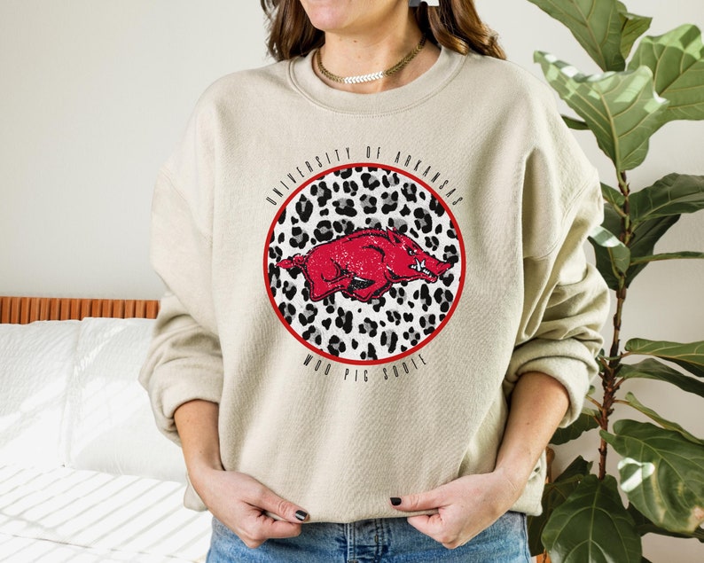 Leopard Arkansas Sweatshirt Fashionable Razorback Crewneck For Women - Image 3