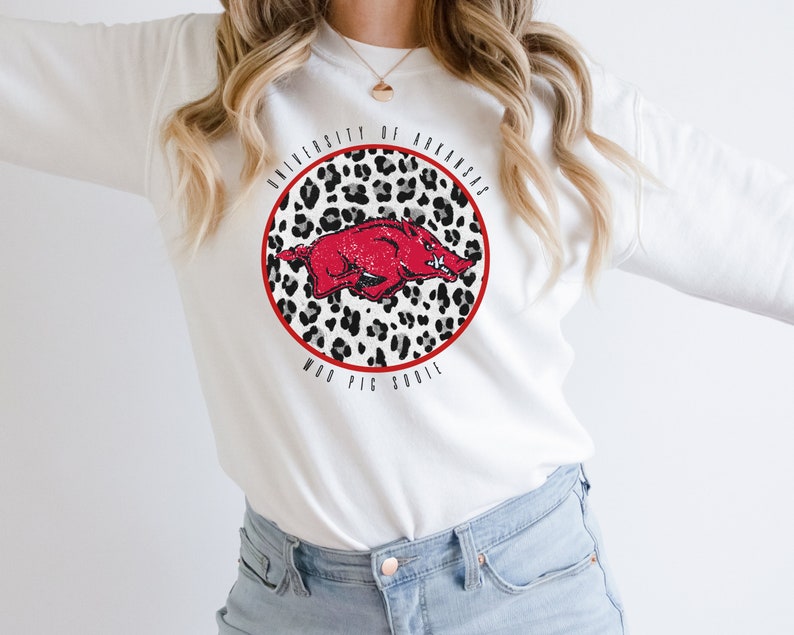 Leopard Arkansas Sweatshirt Fashionable Razorback Crewneck For Women - Image 4