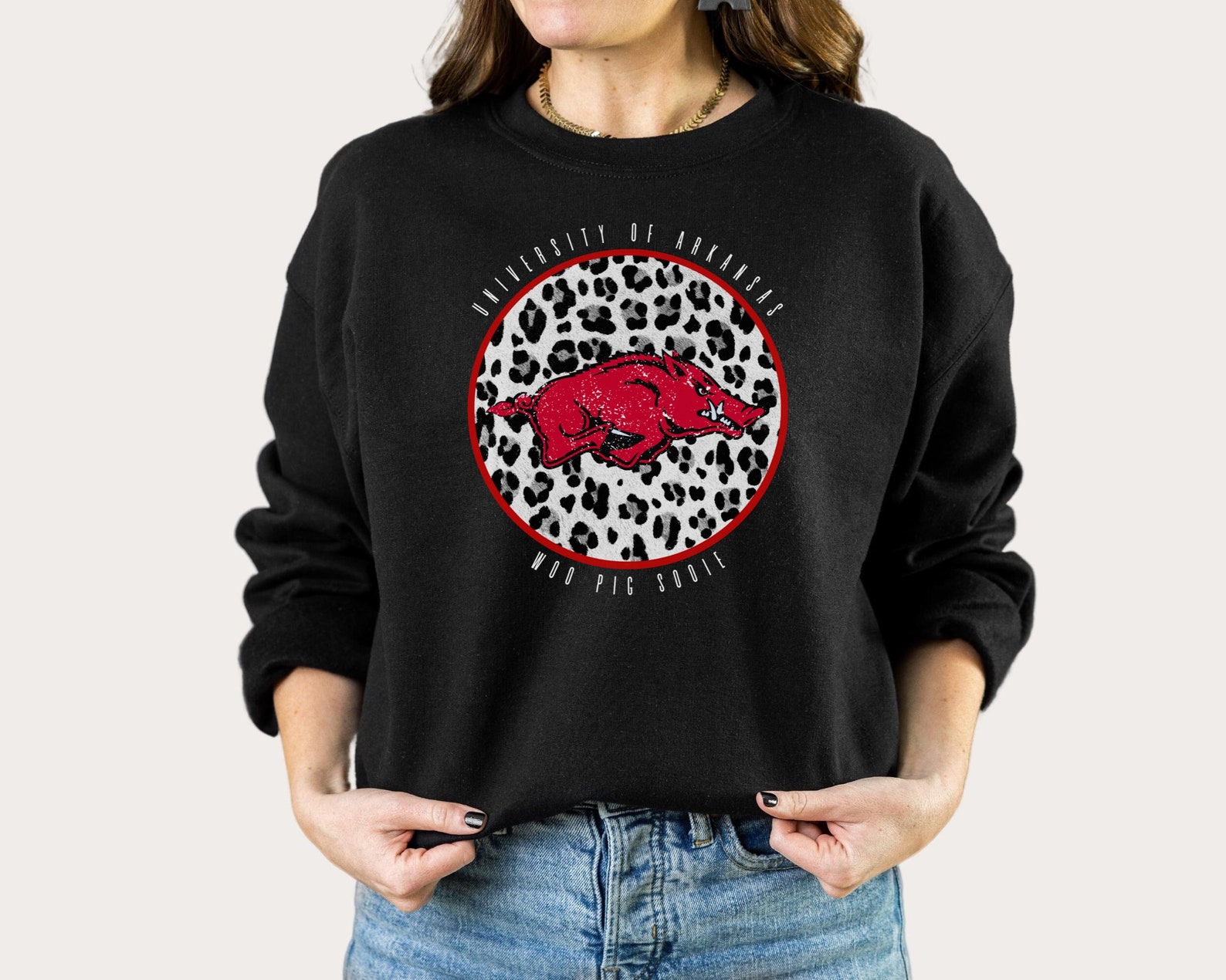 Leopard Arkansas Sweatshirt Trendy Razorback Sweatshirt For Women
