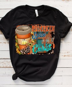 Leopard Print Pumpkin Spice and Jesus Christ Christian Cross T-Shirt