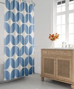 Light Blue and Beige Minimalist Geometric Shower Curtain - Retro and Modern Bath Decor for a Housewarming Gift