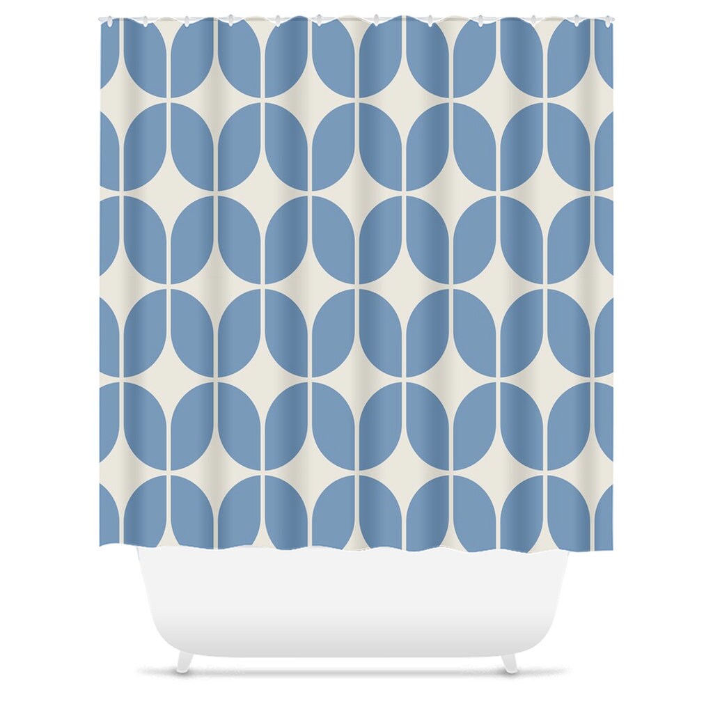 Light Blue and Beige Minimalist Geometric Shower Curtain - Retro and Modern Bath Decor for a Housewarming Gift - Image 3