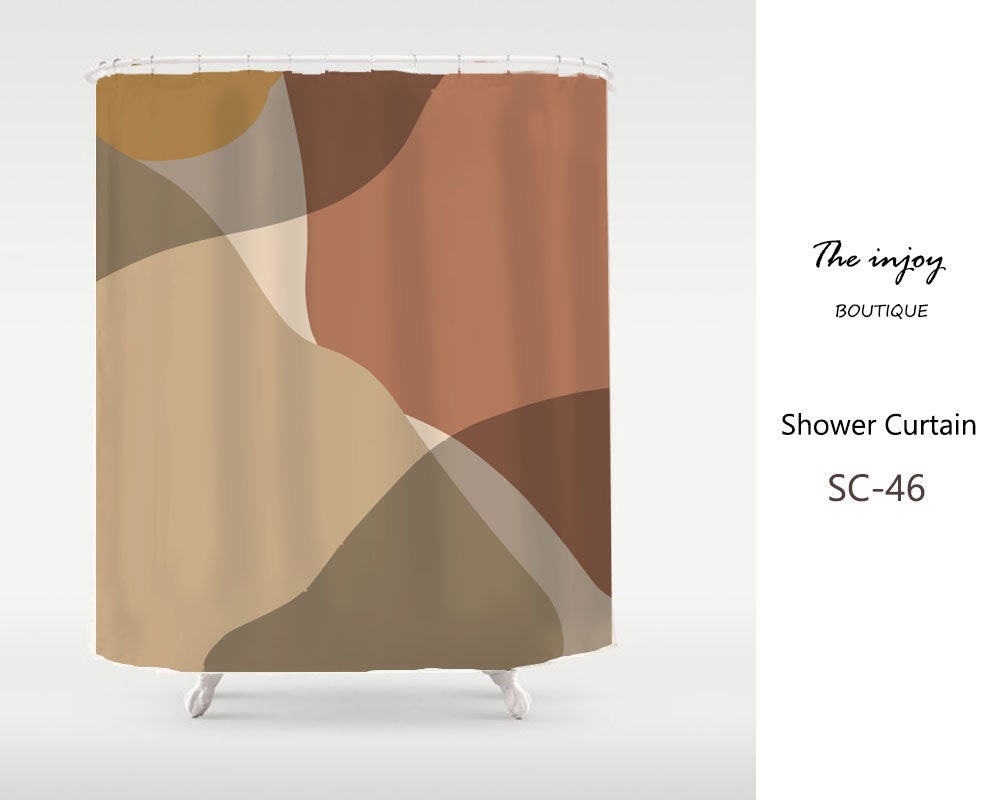 Light Brown Beige Color Blocks Shower Curtain, Customized Waterproof & Washable Bathroom Accessory