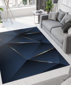 Light Luxury Blue Gold Triangular Geometric Area Rug with Non-Slip Backing for Modern Home Decor