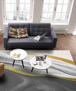 Light Luxury Grey Gold White Marble Texture Area Rug with 70s Retro Pattern for Living Room or Bedroom