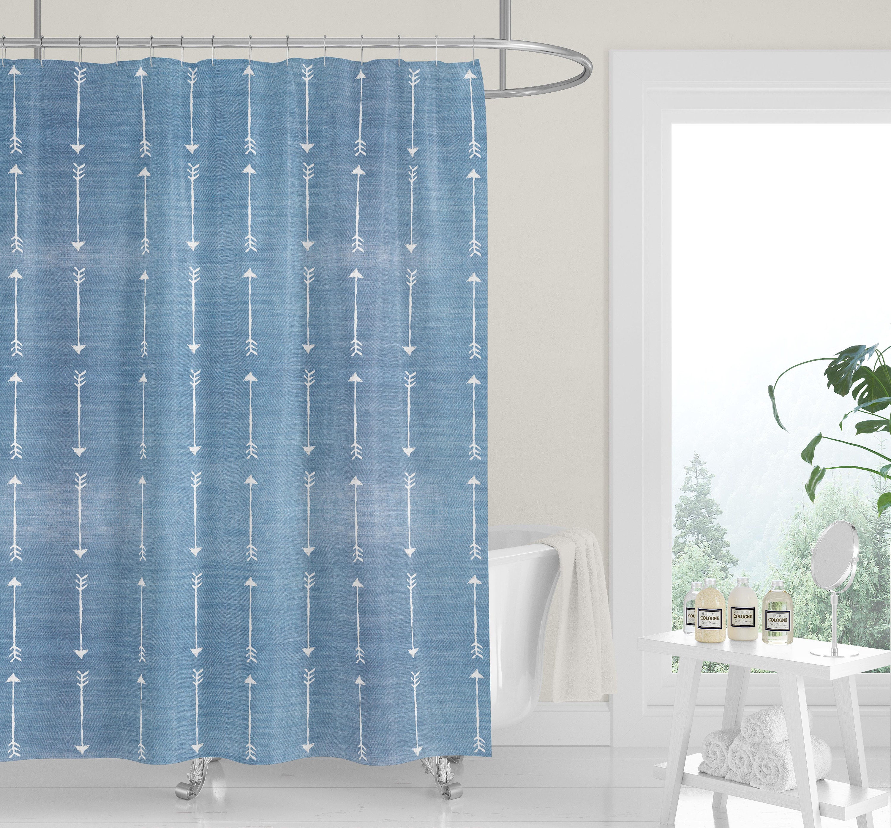 Light Terracotta Denim Chambray Shower Curtain for a Subtle Western Cowboy Bathroom Decor - Image 4