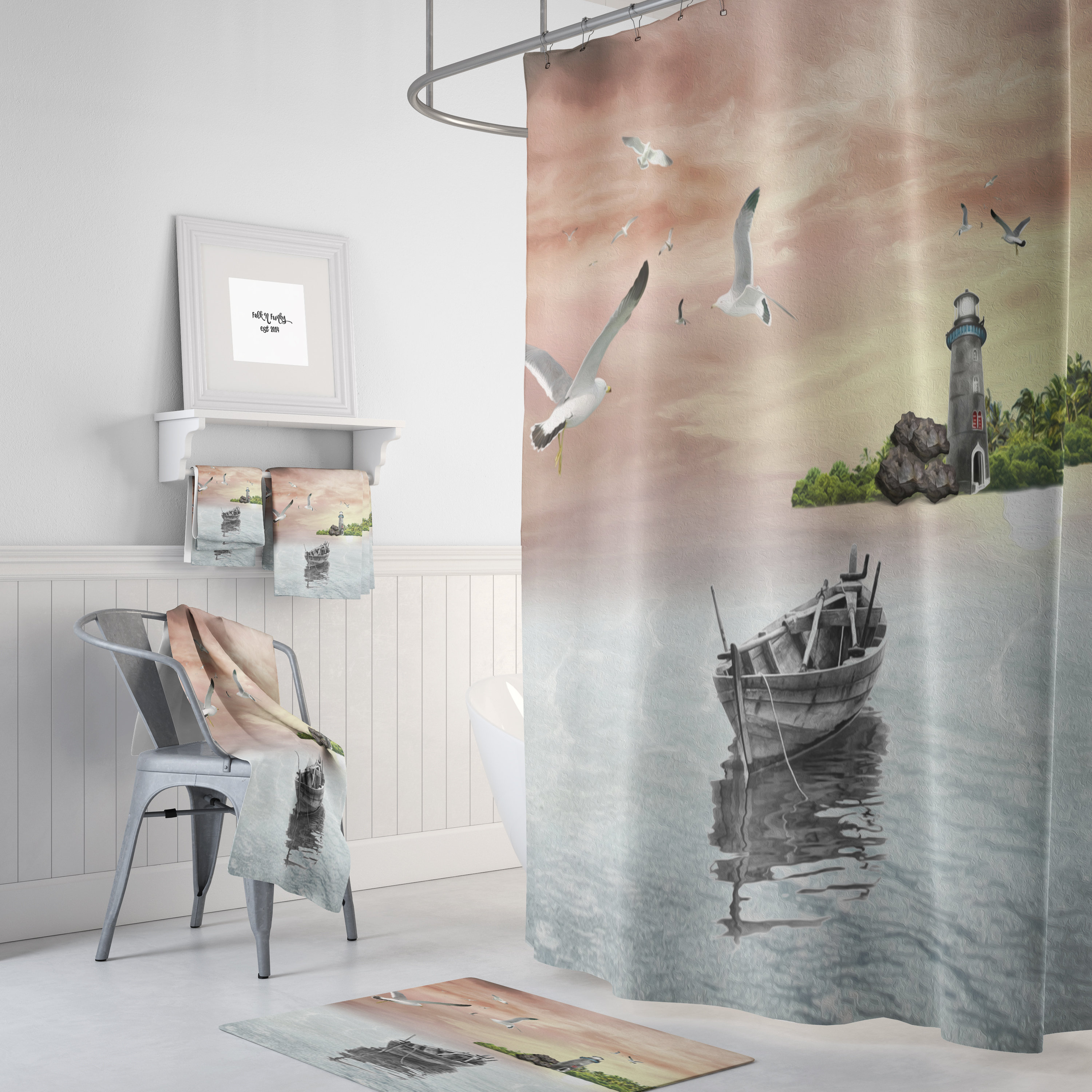 Lighthouse Shower Curtain with Nautical Bathroom Decor
