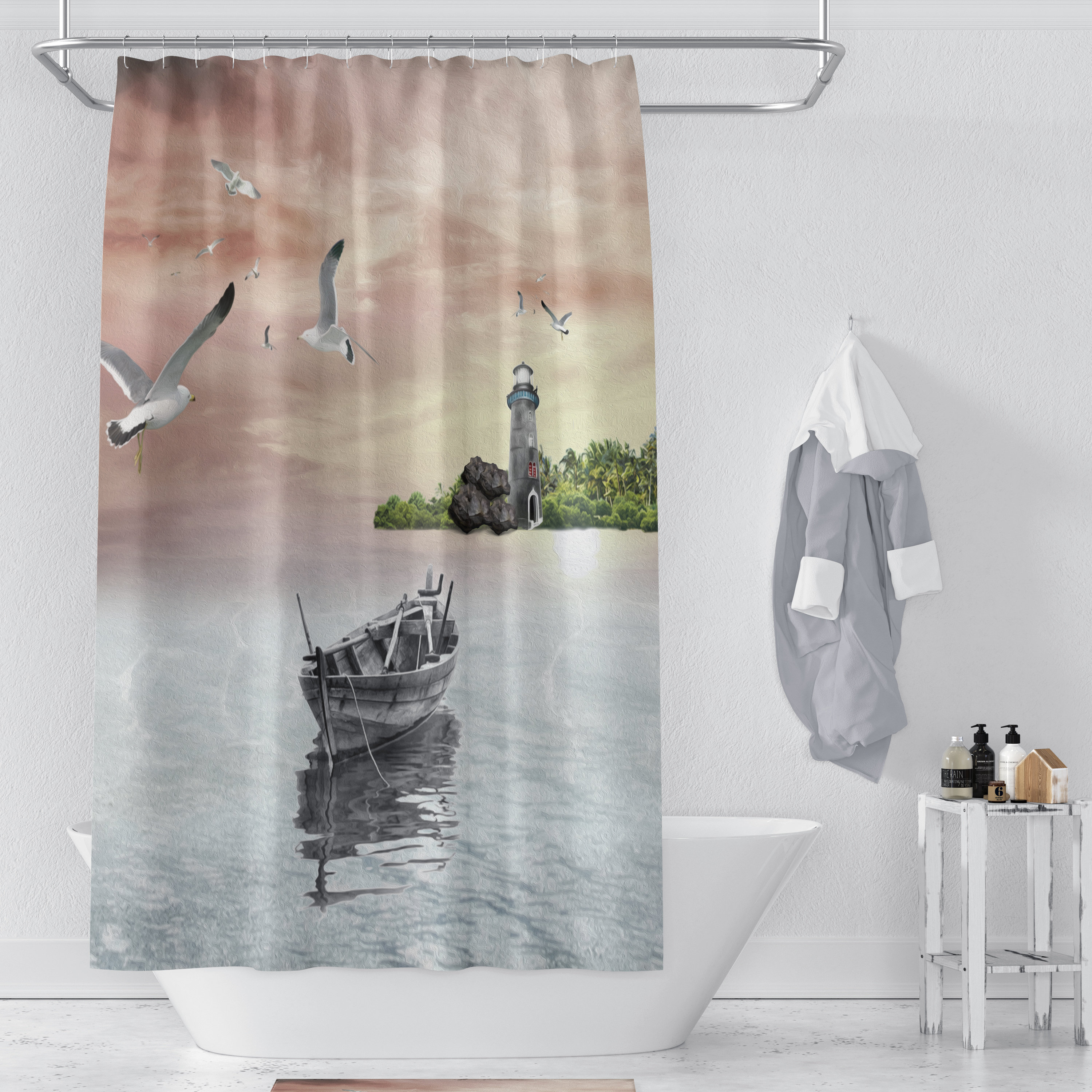 Lighthouse Shower Curtain with Nautical Bathroom Decor - Image 2