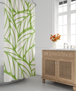 Lime Green Botanical and Tropical Leaf Shower Curtain - Minimalist Abstract Design for Spring