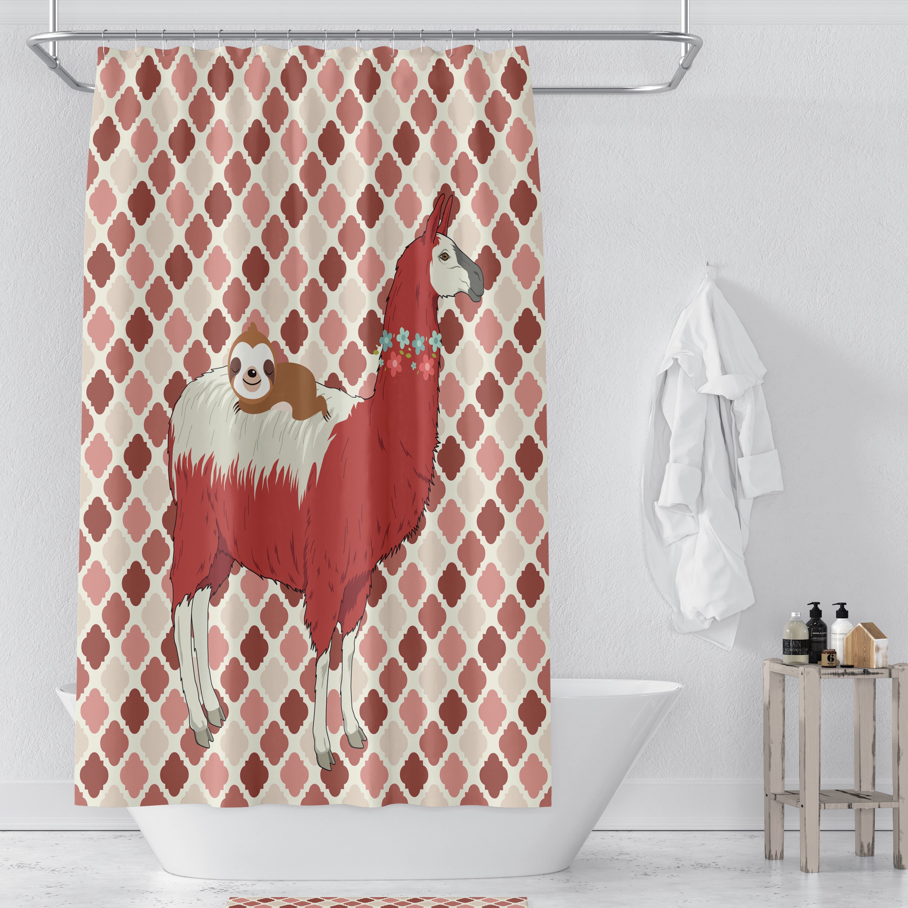 Llama and Sloth Disney Shower Curtain Set for a Fun Kids Bathroom - Image 2