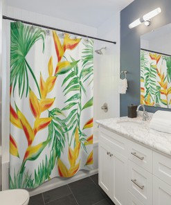 Lobster Claws Tropical Shower Curtain, Exotic Jungle, Tropical Botanical, Bathroom Decor , Bath Curtain