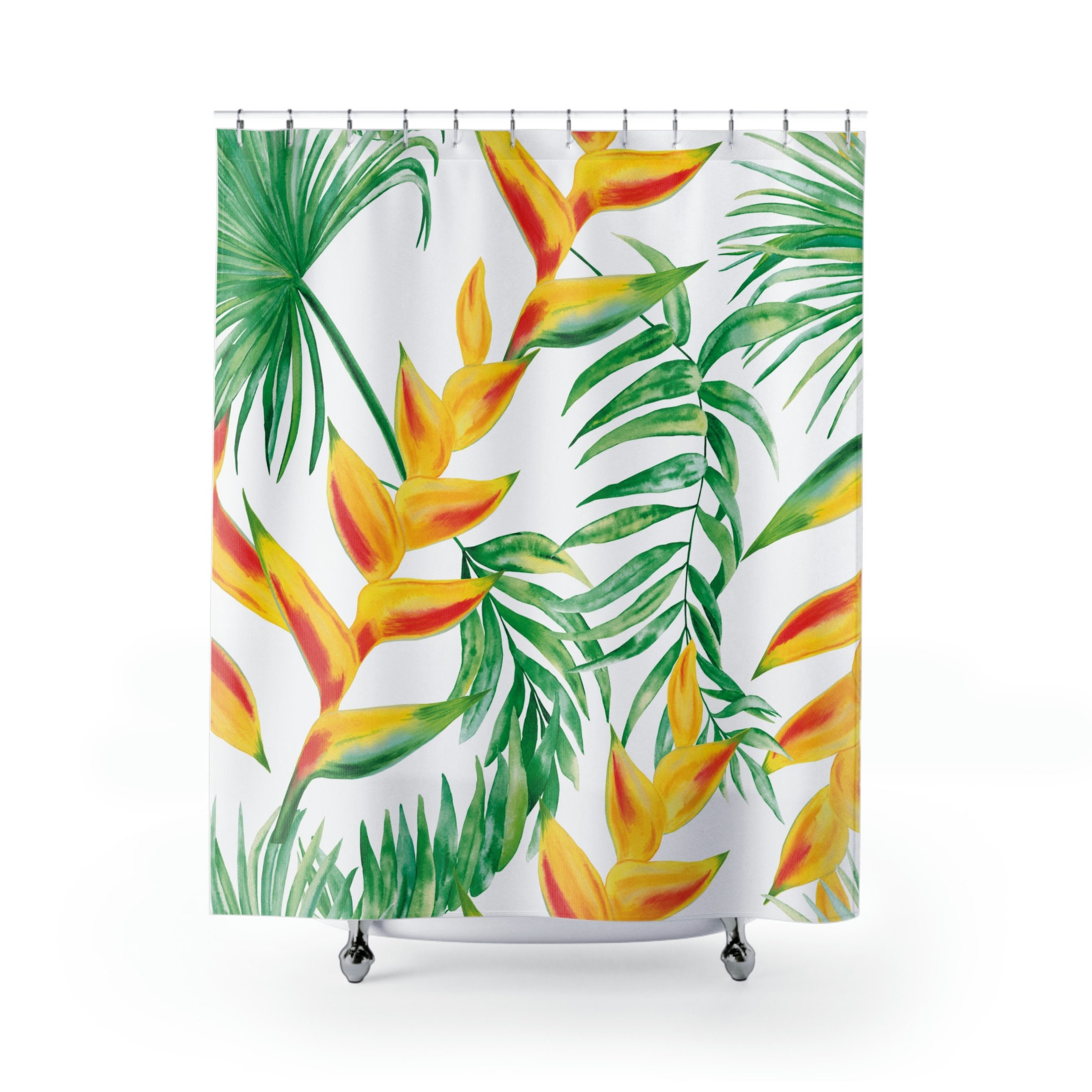 Lobster Claws Tropical Shower Curtain, Exotic Jungle, Tropical Botanical, Bathroom Decor , Bath Curtain - Image 2