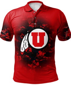 Look Bold in the NCAA Utah Utes Red and Black Camo Vintage Polo Shirt with Custom Text