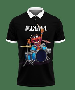 Look Confident Everywhere You Go in Our 3D Printed Tama Drums Dvt-Lt Polo Shirt Ver 1 (Black)