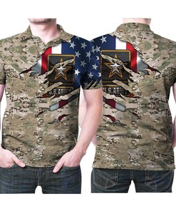 Look Sharp and Patriotic with US Flag US Army Logo Veteran Camouflage Pattern Style 3D All Over Print Polo Shirt