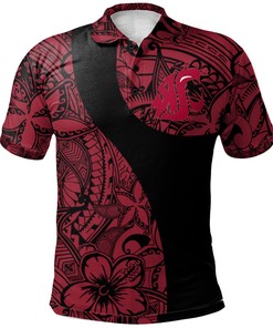 Look Sharp and Stylish with the NCAA Washington State Cougars Red and Black Polynesian Polo Shirt with Breathable Fabric