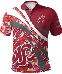 Look Sharp in the NCAA Washington State Cougars Red Hibiscus Style Polo Shirt with Breathable Fabric