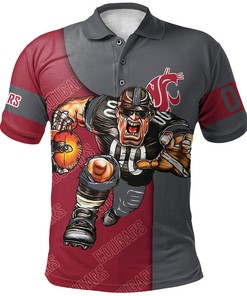 Look Sharp in the NCAA Washington State Cougars Red and Grey Polo Shirt with Your Own Number