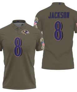 Look and feel your best with our Lamar Jackson #8 NFL Deion Sanders Salute to Service Retired Player Olive Polo Shirt.